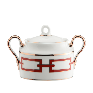 Ginori Catene Scarlet Sugar Bowl  w/ Cover